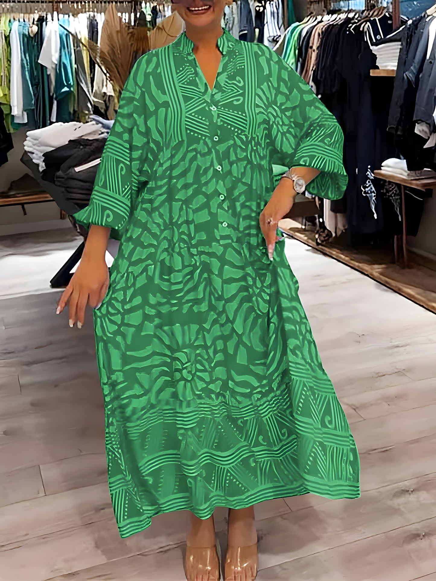 Inge™ | Kuvioitu V-pääntiemekko